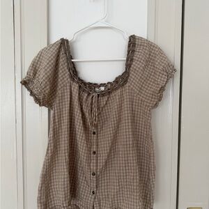 Neuflora Lightweight Brown Plaid Button-Front Blouse